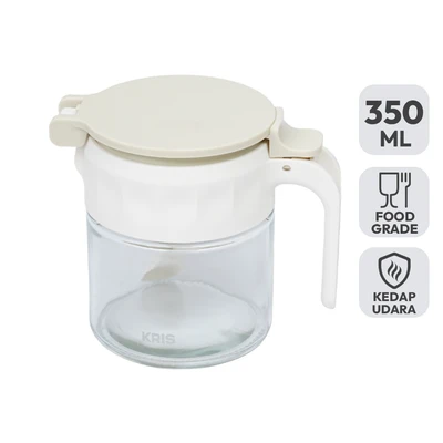 Gambar Kris Tempat Bumbu Dapur Kaca Flip Airtight 350 ml - Putih Ivory