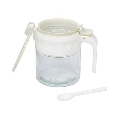 Gambar Kris Tempat Bumbu Dapur Kaca Flip Airtight 350 ml - Putih Ivory