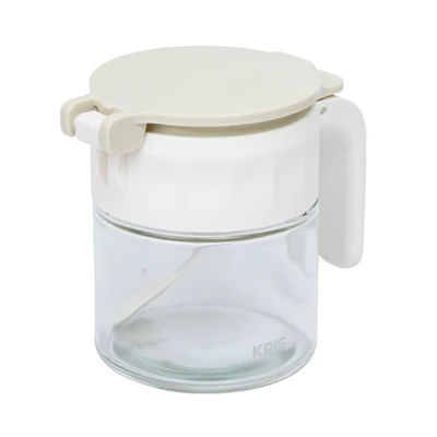 Gambar Kris Tempat Bumbu Dapur Kaca Flip Airtight 350 ml - Putih Ivory