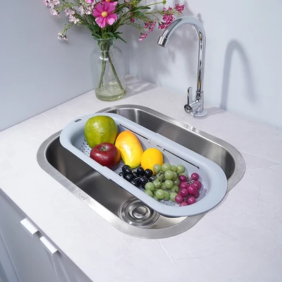 Gambar Stora Rak Saringan Wastafel Dapur Retractable - Abu-Abu