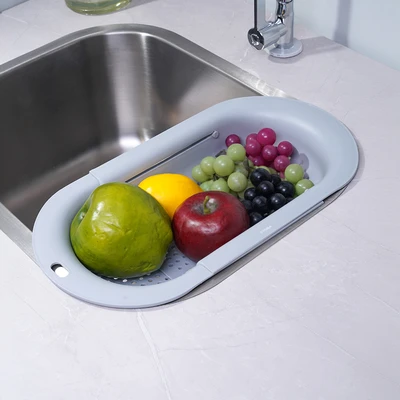 Gambar Stora Rak Saringan Wastafel Dapur Retractable - Abu-Abu
