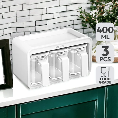Gambar Kris Tempat Bumbu Dapur Plastik 400 ml Set 3 Pcs - Putih