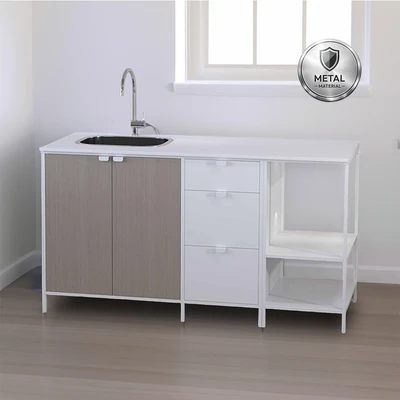 Gambar Informa Loris Kabinet Bawah Dapur Metal - Putih/Cokelat Beech