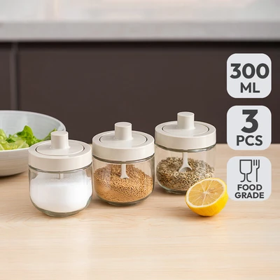Gambar Informa Ryne Tempat Bumbu Dapur Kaca 300 ml Set 3 pcs - Krem Beige