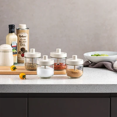 Gambar Informa Ryne Tempat Bumbu Dapur Kaca 300 ml Set 3 pcs - Krem Beige