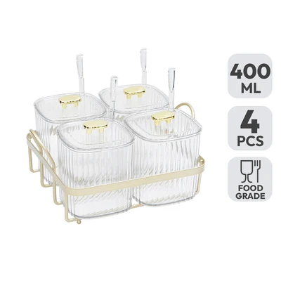 Gambar Informa Ruby Tempat Bumbu Dapur Plastik Dengan Rak 400 ml Set 4 Pcs - Putih