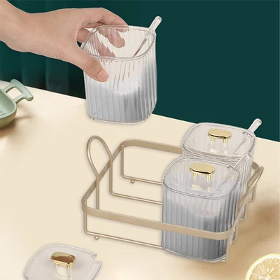 Gambar Informa Ruby Tempat Bumbu Dapur Plastik Dengan Rak 400 ml Set 4 Pcs - Putih