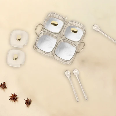 Gambar Informa Ruby Tempat Bumbu Dapur Plastik Dengan Rak 400 ml Set 4 Pcs - Putih