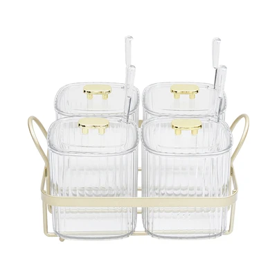 Gambar Informa Ruby Tempat Bumbu Dapur Plastik Dengan Rak 400 ml Set 4 Pcs - Putih