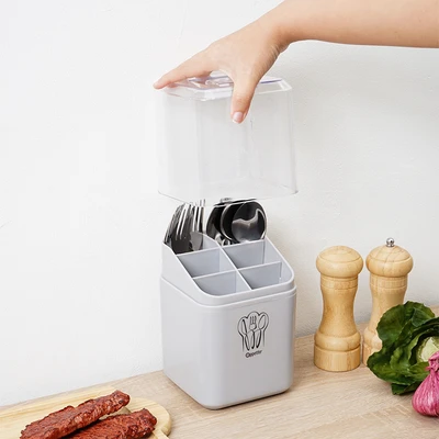 Gambar Appetite Bear Tempat Alat Makan Plastik Dengan Cover Square - Abu-Abu
