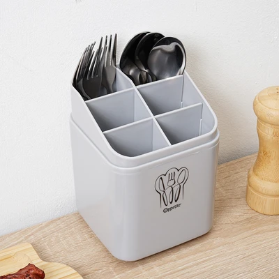 Gambar Appetite Bear Tempat Alat Makan Plastik Dengan Cover Square - Abu-Abu
