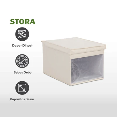 Gambar Stora Kotak Penyimpanan Dengan Tutup 29x29x15 cm - Krem Beige