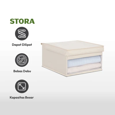 Gambar Stora Kotak Penyimpanan Dengan Tutup 30x39x25 cm - Krem Beige