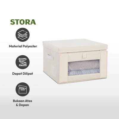 Gambar Stora Kotak Penyimpanan Dengan Tutup 38x38x38 cm - Krem Beige