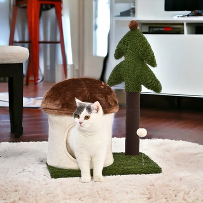 Gambar Paws N Tail 49x35x69 cm Pohon Bermain Kucing Mushroom