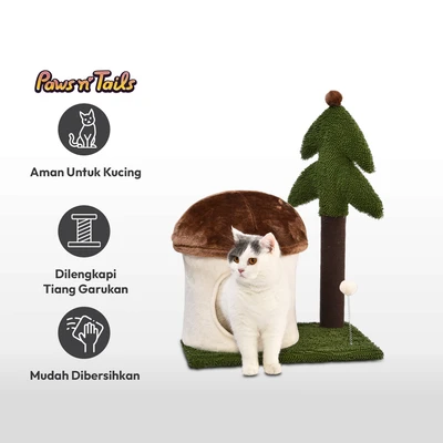 Gambar Paws N Tail 49x35x69 cm Pohon Bermain Kucing Mushroom