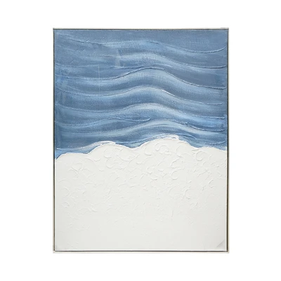 Gambar Informa Lukisan Kanvas Handmade Oil Paint Seashore 92.5x122.5 cm - Putih/Biru