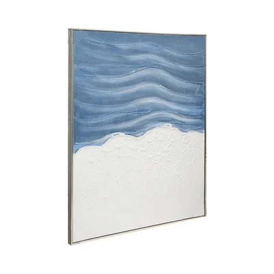 Gambar Informa Lukisan Kanvas Handmade Oil Paint Seashore 92.5x122.5 cm - Putih/Biru