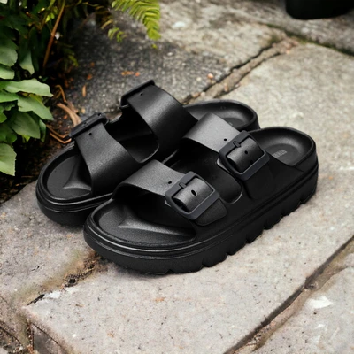 Gambar Ataru Ukuran 38 Sandal Wanita Double Strap Wedges - Hitam