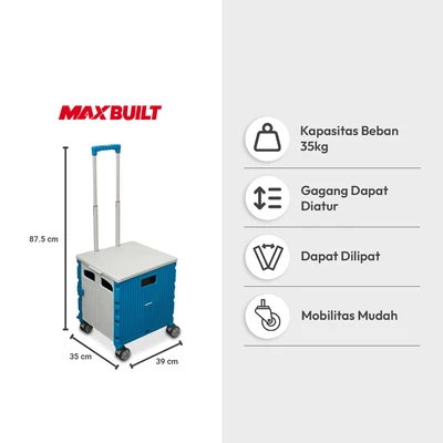 Gambar Maxbuilt Troli Lipat Portabel 4 Roda 30 Kg - Biru