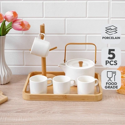 Gambar Appetite Shalby Teko & Cangkir Porcelain Dengan Nampan Set 5 Pcs - Putih