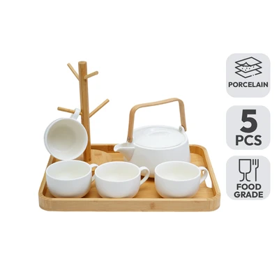 Gambar Appetite Shalvy Teko & Cangkir Porcelain Dengan Nampan Set 5 Pcs - Putih