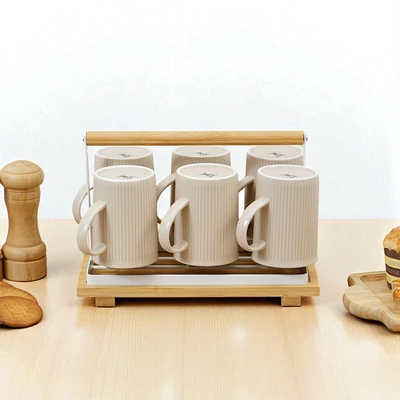 Gambar Appetite Menthis Mug Porcelain Dengan Rak 350 ml Set 6 pcs - Cokelat