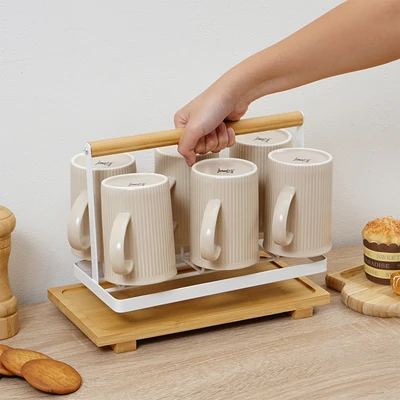 Gambar Appetite Menthis Mug Porcelain Dengan Rak 350 ml Set 6 pcs - Cokelat