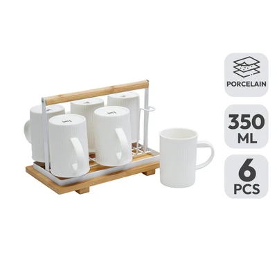 Gambar Appetite Menthis Mug Porcelain Dengan Rak 350 ml Set 6 pcs - Putih