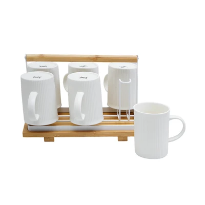 Gambar Appetite Menthis Mug Porcelain Dengan Rak 350 ml Set 6 pcs - Putih
