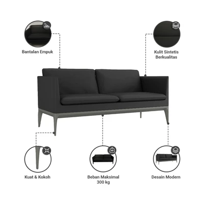 Gambar Sieben Keegan Sofa Kulit 3 Seater - Hitam