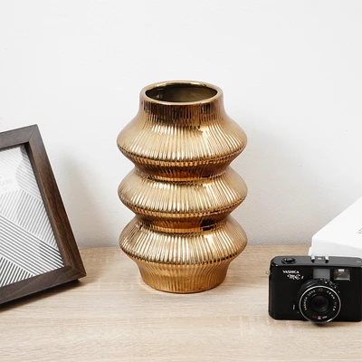 Gambar Informa Kyto Vas Bunga Keramik 16.5x16.5x25.5 cm - Gold