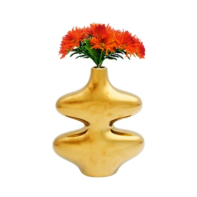 Gambar Informa Curvy Vas Bunga Keramik 19.5x7.5x23 cm - Gold