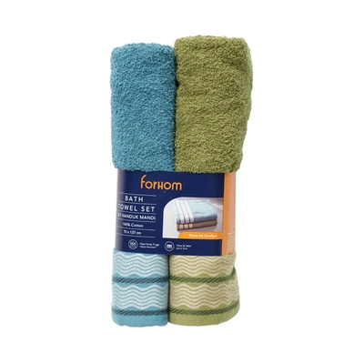 Gambar Forhom 70x137 cm Set 2 Pcs Handuk Mandi Katun - Biru/Hijau