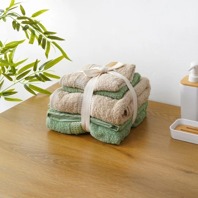 Gambar Forhom Set 4 Pcs Handuk Mandi & Olahraga - Hijau Pistachio/Krem