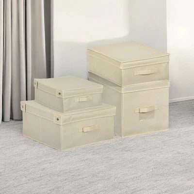 Gambar Stora Kotak Penyimpanan Lipat Dengan Tutup 41x35x20 cm - Krem