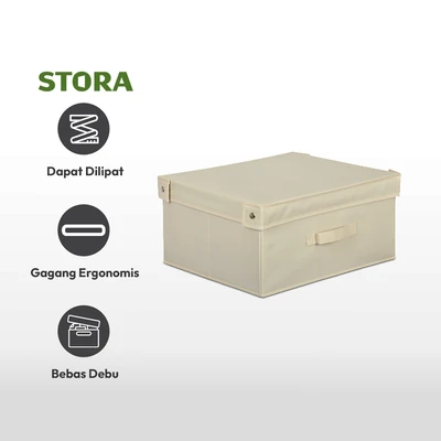 Gambar Stora Kotak Penyimpanan Lipat Dengan Tutup 41x35x20 cm - Krem
