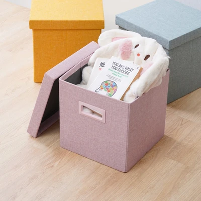 Gambar Stora Kotak Penyimpanan Lipat Soft Dengan Tutup 30x30 cm - Pink