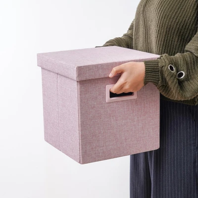 Gambar Stora Kotak Penyimpanan Lipat Soft Dengan Tutup 30x30 cm - Pink