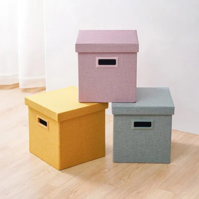 Gambar Stora Kotak Penyimpanan Lipat Soft Dengan Tutup 30x30 cm - Kuning