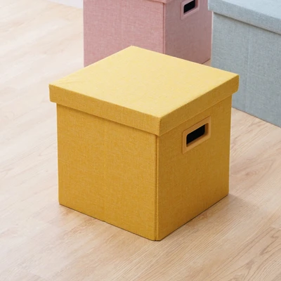 Gambar Stora Kotak Penyimpanan Lipat Soft Dengan Tutup 30x30 cm - Kuning