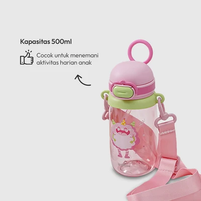 Gambar Picas Monza Botol Minum Anak Tritan Dengan Sedotan & Strap 500 ml - Pink