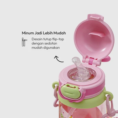 Gambar Picas Monza Botol Minum Anak Tritan Dengan Sedotan & Strap 500 ml - Pink