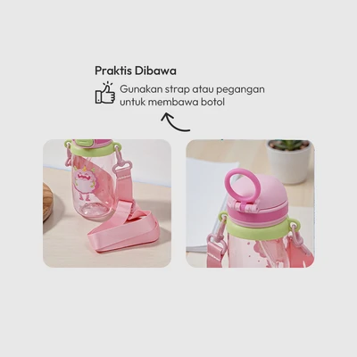 Gambar Picas Monza Botol Minum Anak Tritan Dengan Sedotan & Strap 500 ml - Pink