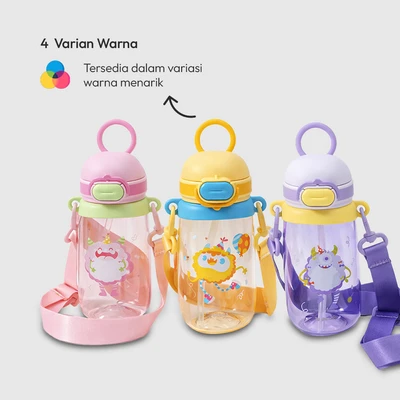 Gambar Picas Monza Botol Minum Anak Tritan Dengan Sedotan & Strap 500 ml - Pink