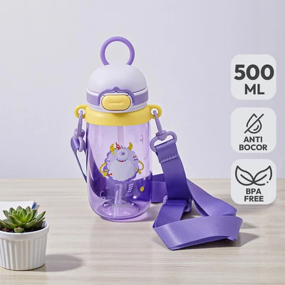 Gambar Picas Monza Botol Minum Anak Tritan Dengan Sedotan & Strap 500 ml - Ungu