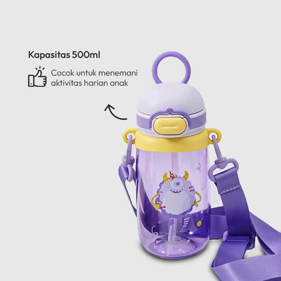 Gambar Picas Monza Botol Minum Anak Tritan Dengan Sedotan & Strap 500 ml - Ungu
