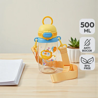 Gambar Picas Monza Botol Minum Anak Tritan Dengan Sedotan & Strap 500 ml - Kuning