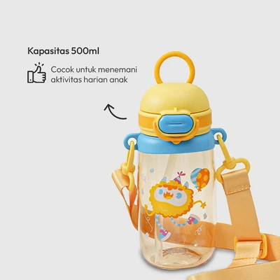 Gambar Picas Monza Botol Minum Anak Tritan Dengan Sedotan & Strap 500 ml - Kuning
