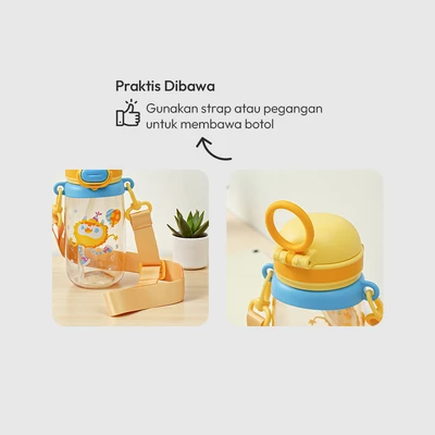 Gambar Picas Monza Botol Minum Anak Tritan Dengan Sedotan & Strap 500 ml - Kuning